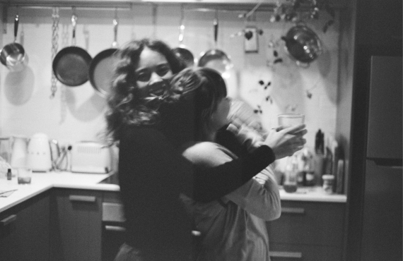 Black and white two women in kitchen